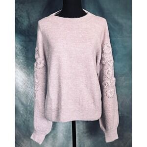 North & Co Serenity Crochet Embroidered Floral Sweater Women's XL‎ Lavender